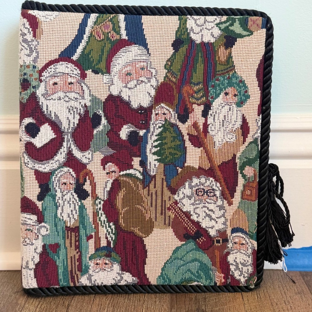 Vintage Christmas Santa Tapestry Binder Photo Album Black Tassel